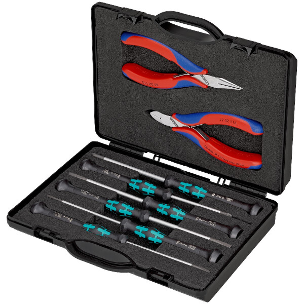 KNIPEX 00 20 18 Elektronikzangen-Set mit Werkzeugen für Arbeiten an elektronischen Bauteilen 8-teilig 215 mm