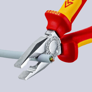 KNIPEX 03 06 180 T Kombizange isoliert mit Mehrkomponenten-Hüllen, VDE-geprüft; mit integrierter isolierter Befestigungsöse zum Anbringen einer Absturzsicherung verchromt 180 mm