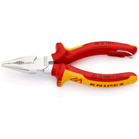KNIPEX 08 26 145 T BK Spitz-Kombizange isoliert mit Mehrkomponenten-Hüllen, VDE-geprüft; mit integrierter isolierter Befestigungsöse zum Anbringen einer Absturzsicherung verchromt 145 mm