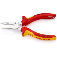 KNIPEX 08 26 145 T BK Spitz-Kombizange isoliert mit Mehrkomponenten-Hüllen, VDE-geprüft; mit integrierter isolierter Befestigungsöse zum Anbringen einer Absturzsicherung verchromt 145 mm