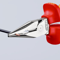 KNIPEX 08 26 145 T BK Spitz-Kombizange isoliert mit Mehrkomponenten-Hüllen, VDE-geprüft; mit integrierter isolierter Befestigungsöse zum Anbringen einer Absturzsicherung verchromt 145 mm