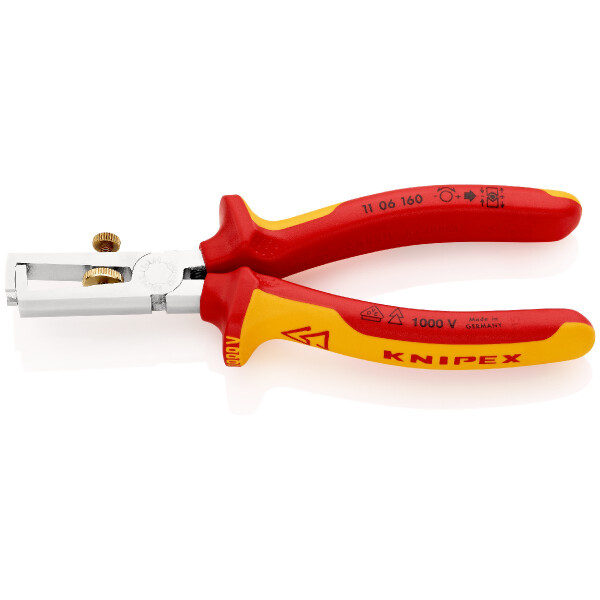 KNIPEX 11 06 160 SB Abisolierzange mit Öffnungsfeder, universal isoliert mit Mehrkomponenten-Hüllen, VDE-geprüft verchromt 160 mm