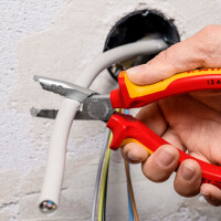 KNIPEX 13 46 165 Abmantelungszange isoliert mit Mehrkomponenten-Hüllen, VDE-geprüft verchromt 165 mm