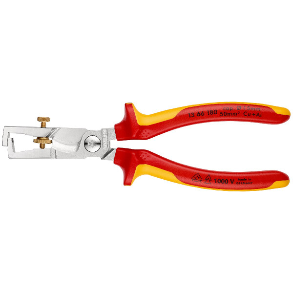 KNIPEX 13 66 180 SB StriX® Abisolierzangen mit Kabelschere isoliert mit Mehrkomponenten-Hüllen, VDE-geprüft verchromt 180 mm