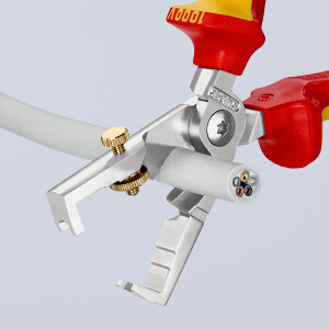 KNIPEX 13 66 180 T StriX® Abisolierzangen mit Kabelschere isoliert mit Mehrkomponenten-Hüllen, VDE-geprüft; mit integrierter isolierter Befestigungsöse zum Anbringen einer Absturzsicherung verchromt 180 mm