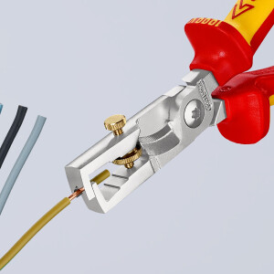 KNIPEX 13 66 180 T StriX® Abisolierzangen mit Kabelschere isoliert mit Mehrkomponenten-Hüllen, VDE-geprüft; mit integrierter isolierter Befestigungsöse zum Anbringen einer Absturzsicherung verchromt 180 mm