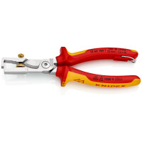 KNIPEX 13 66 180 T StriX® Abisolierzangen mit Kabelschere isoliert mit Mehrkomponenten-Hüllen, VDE-geprüft; mit integrierter isolierter Befestigungsöse zum Anbringen einer Absturzsicherung verchromt 180 mm