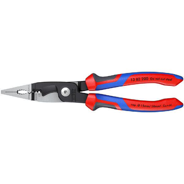 KNIPEX 13 82 200 Elektro-Installationszange mit Comfort-Griffen schwarz atramentiert 200 mm