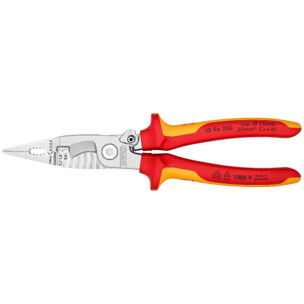 KNIPEX 13 96 200 SB Elektro-Installationszange isoliert mit Mehrkomponenten-Hüllen, VDE-geprüft verchromt 200 mm