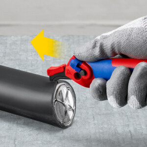 KNIPEX 16 50 145 SB Abmantelungsmesser mit Gleitschuh und Ratschenfunktion mit Mehrkomponenten-Hüllen 146 mm