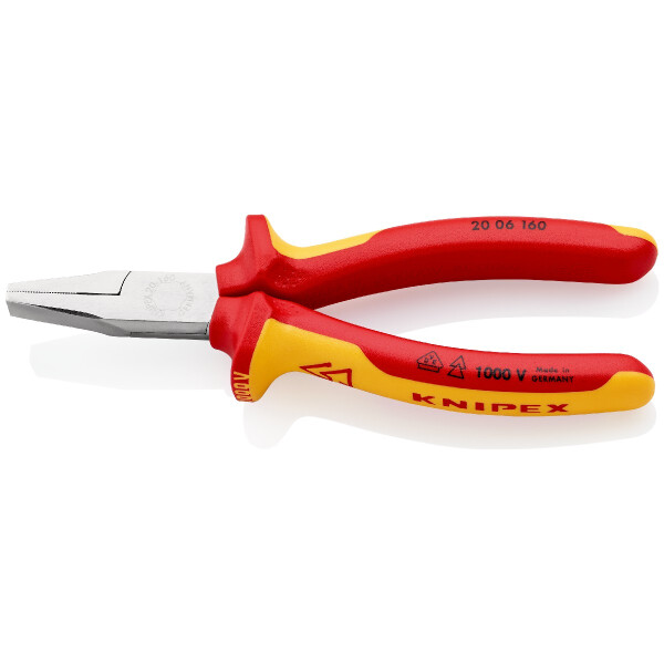 KNIPEX 20 06 160 Flachzange isoliert mit Mehrkomponenten-Hüllen, VDE-geprüft verchromt 160 mm