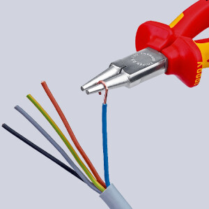 KNIPEX 22 06 160 Rundzange isoliert mit Mehrkomponenten-Hüllen, VDE-geprüft verchromt 160 mm