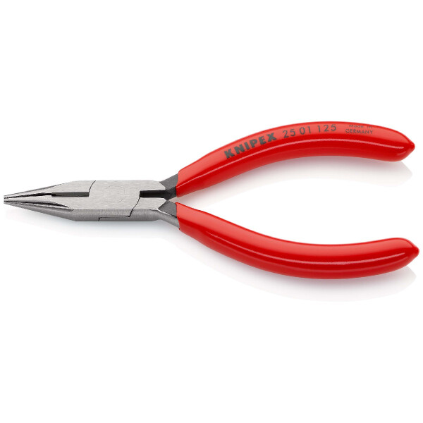 KNIPEX 25 01 125 Flachrundzange mit Schneide (Radiozange) mit Kunststoff überzogen schwarz atramentiert 125 mm
