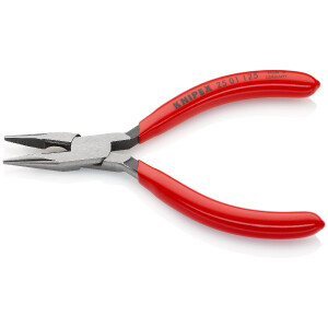 KNIPEX 25 01 125 Flachrundzange mit Schneide (Radiozange) mit Kunststoff überzogen schwarz atramentiert 125 mm