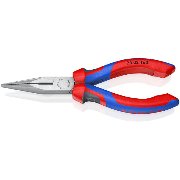 KNIPEX 25 02 160 Flachrundzange mit Schneide (Radiozange) mit Comfort-Griffen schwarz atramentiert 160 mm