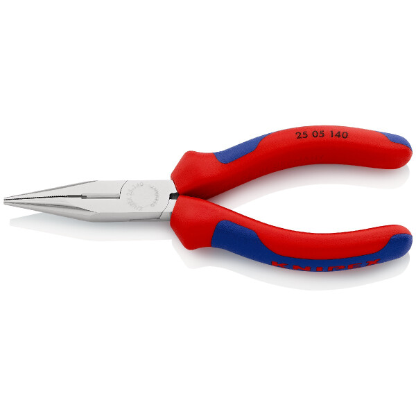 KNIPEX 25 05 140 Flachrundzange mit Schneide (Radiozange) mit Mehrkomponenten-Hüllen verchromt 140 mm