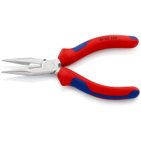 KNIPEX 25 05 140 Flachrundzange mit Schneide (Radiozange) mit Mehrkomponenten-Hüllen verchromt 140 mm