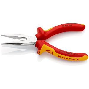 KNIPEX 25 06 160 SB Flachrundzange mit Schneide (Radiozange) isoliert mit Mehrkomponenten-Hüllen, VDE-geprüft verchromt 160 mm