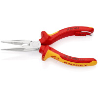 KNIPEX 25 06 160 T BK Flachrundzange mit Schneide (Radiozange) isoliert mit Mehrkomponenten-Hüllen, VDE-geprüft verchromt 160 mm