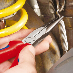 KNIPEX 26 13 200 Flachrundzange mit Schneide (Storchschnabelzange) mit Kunststoff überzogen verchromt 200 mm