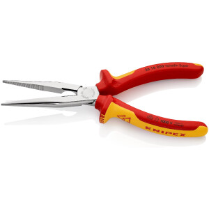 KNIPEX 26 16 200 SB Flachrundzange mit Schneide (Storchschnabelzange) isoliert mit Mehrkomponenten-Hüllen, VDE-geprüft verchromt 200 mm