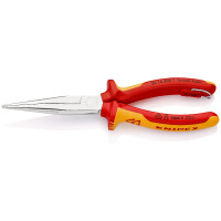 KNIPEX 26 16 200 T BK Flachrundzange mit Schneide (Storchschnabelzange) isoliert mit Mehrkomponenten-Hüllen, VDE-geprüft; mit integrierter isolierter Befestigungsöse zum Anbringen einer Absturzsicherung verchromt 200 mm