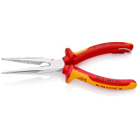 KNIPEX 26 16 200 T Flachrundzange mit Schneide (Storchschnabelzange) isoliert mit Mehrkomponenten-Hüllen, VDE-geprüft; mit integrierter isolierter Befestigungsöse zum Anbringen einer Absturzsicherung verchromt 200 mm