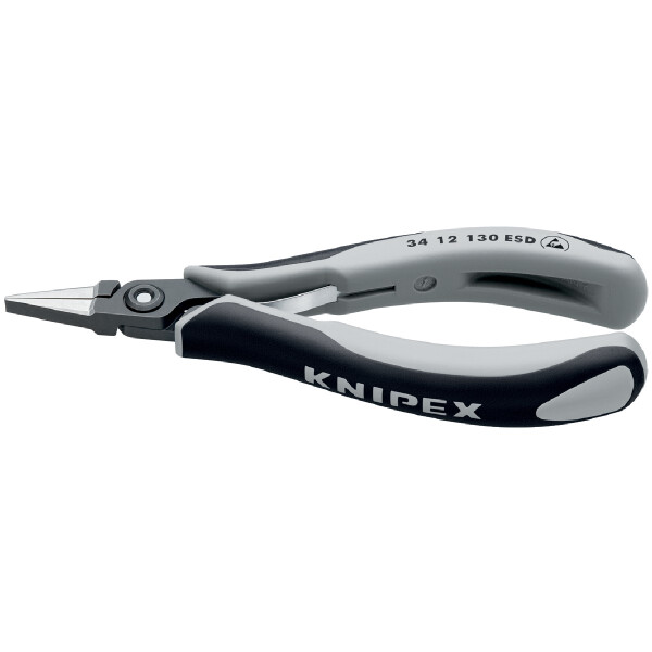 KNIPEX 34 12 130 ESD Präzisions-Elektronik-Greifzange ESD mit Mehrkomponenten-Hüllen brüniert 130 mm