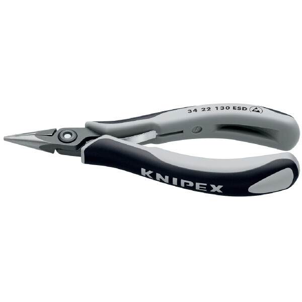 KNIPEX 34 22 130 ESD Präzisions-Elektronik-Greifzange ESD mit Mehrkomponenten-Hüllen brüniert 130 mm
