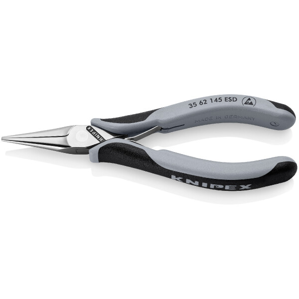KNIPEX 35 62 145 ESD Elektronik-Greifzange ESD mit durchgestecktem Gelenk mit Mehrkomponenten-Hüllen spiegelpoliert 145 mm