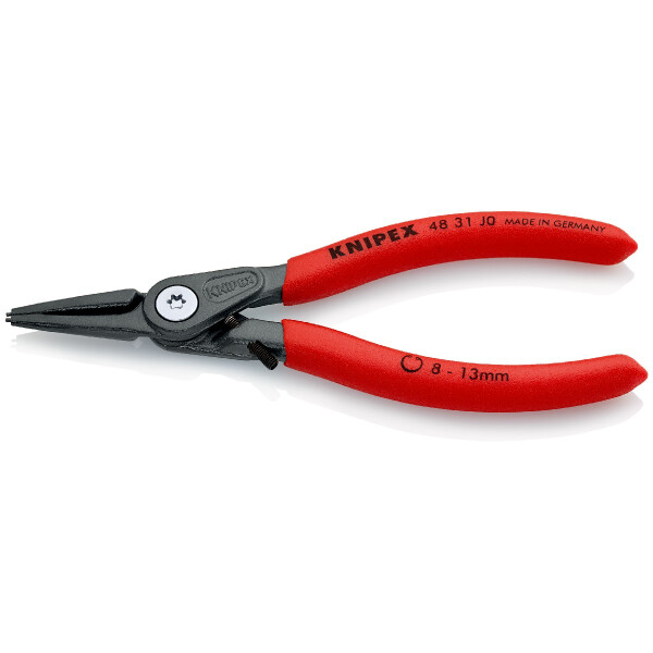 KNIPEX 48 31 J0 Präzisions-Sicherungsringzange für Innenringe in Bohrungen mit Überdehnungsschutz mit rutschhemmendem Kunststoff überzogen grau atramentiert 140 mm