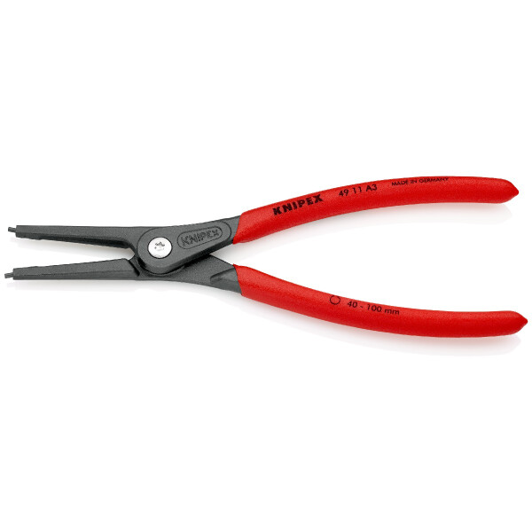 KNIPEX 49 11 A3 Präzisions-Sicherungsringzange für Außenringe auf Wellen mit rutschhemmendem Kunststoff überzogen grau atramentiert 225 mm