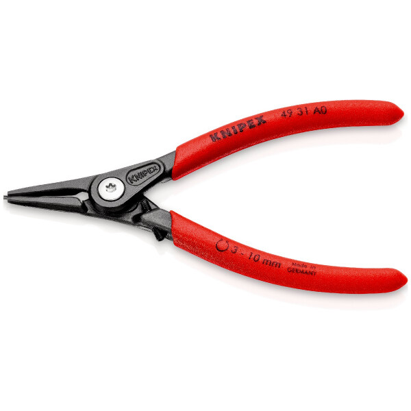 KNIPEX 49 31 A0 Präzisions-Sicherungsringzange für Außenringe auf Wellen mit Überdehnungsschutz mit rutschhemmendem Kunststoff überzogen grau atramentiert 140 mm