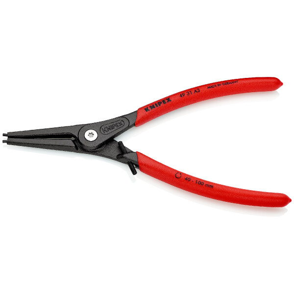 KNIPEX 49 31 A3 Präzisions-Sicherungsringzange für Außenringe auf Wellen mit Überdehnungsschutz mit rutschhemmendem Kunststoff überzogen grau atramentiert 225 mm