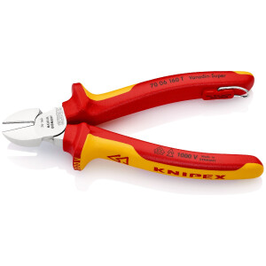 KNIPEX 70 06 160 T Seitenschneider isoliert mit Mehrkomponenten-Hüllen, VDE-geprüft; mit integrierter isolierter Befestigungsöse zum Anbringen einer Absturzsicherung verchromt 160 mm