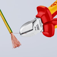 KNIPEX 70 06 160 T Seitenschneider isoliert mit Mehrkomponenten-Hüllen, VDE-geprüft; mit integrierter isolierter Befestigungsöse zum Anbringen einer Absturzsicherung verchromt 160 mm