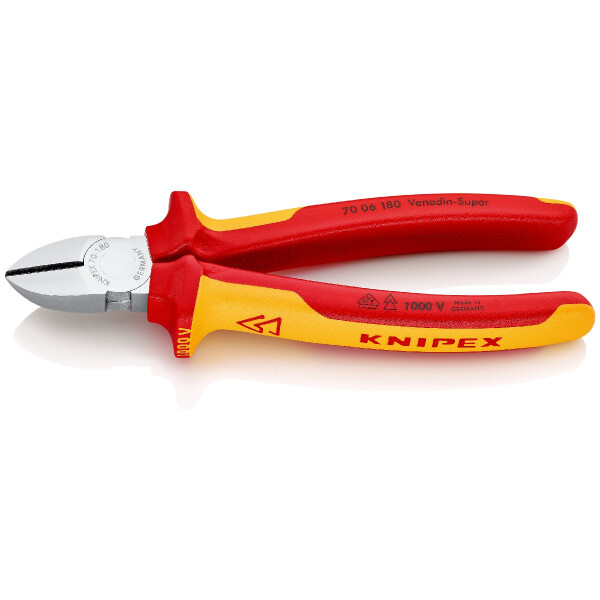 KNIPEX 70 06 180 Seitenschneider isoliert mit Mehrkomponenten-Hüllen, VDE-geprüft verchromt 180 mm