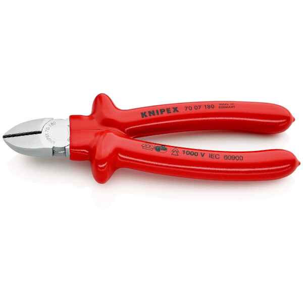 KNIPEX 70 07 180 Seitenschneider tauchisoliert, VDE-geprüft verchromt 180 mm