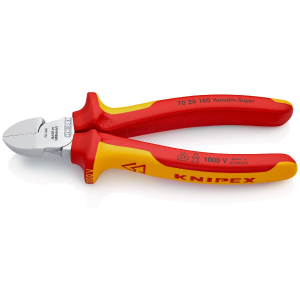 KNIPEX 70 26 160 Seitenschneider isoliert mit Mehrkomponenten-Hüllen, VDE-geprüft verchromt 160 mm