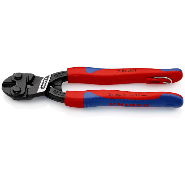 KNIPEX 71 02 200 T CoBolt® Kompakt-Bolzenschneider mit schlanken Mehrkomponenten-Hüllen, mit integrierter Befestigungsöse zum Anbringen einer Absturzsicherung schwarz atramentiert 200 mm