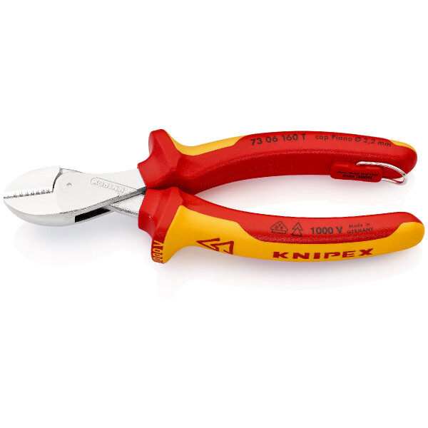 KNIPEX 73 06 160 T X-Cut® Kompakt-Seitenschneider isoliert mit Mehrkomponenten-Hüllen, VDE-geprüft; mit integrierter isolierter Befestigungsöse zum Anbringen einer Absturzsicherung verchromt 160 mm
