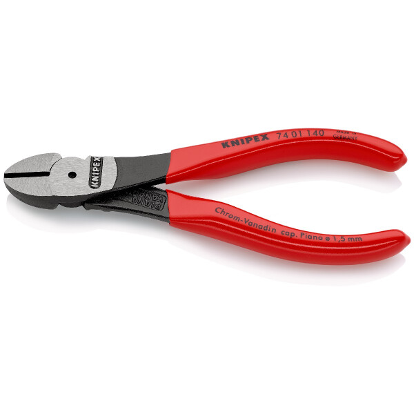 KNIPEX 74 01 140 SB Kraft-Seitenschneider mit Kunststoff überzogen schwarz atramentiert 140 mm