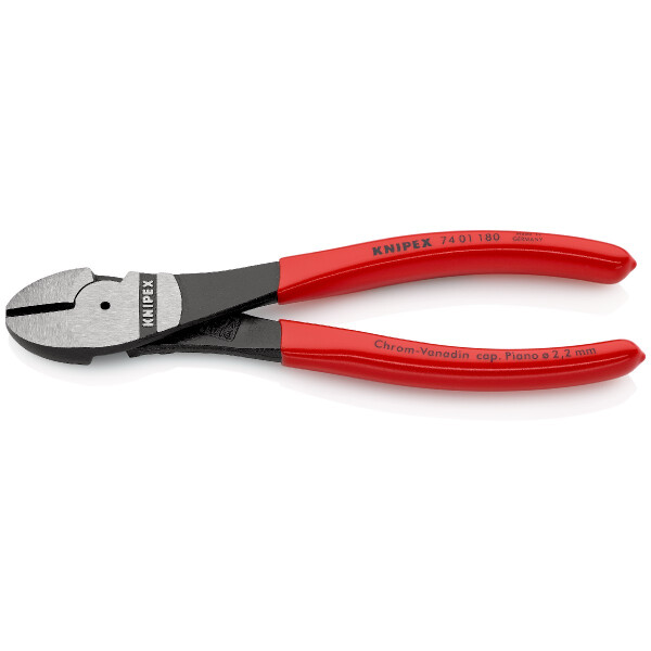 KNIPEX 74 01 180 SB Kraft-Seitenschneider mit Kunststoff überzogen schwarz atramentiert 180 mm