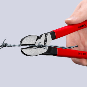 KNIPEX 74 01 250 Kraft-Seitenschneider mit Kunststoff überzogen schwarz atramentiert 250 mm