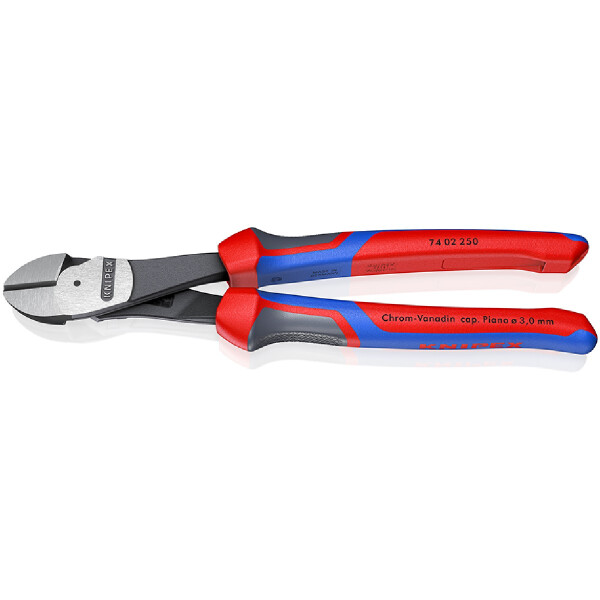 KNIPEX 74 02 250 SB Kraft-Seitenschneider mit Comfort-Griffen schwarz atramentiert 250 mm