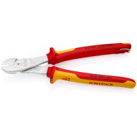 KNIPEX 74 06 250 T Kraft-Seitenschneider isoliert mit Mehrkomponenten-Hüllen, VDE-geprüft; mit integrierter isolierter Befestigungsöse zum Anbringen einer Absturzsicherung verchromt 250 mm