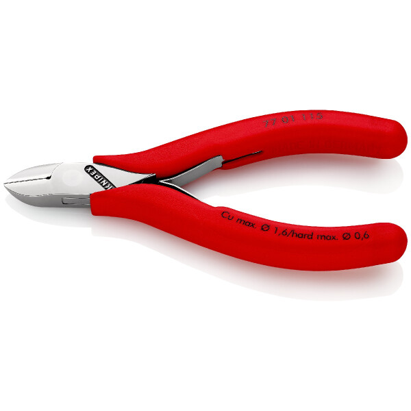 KNIPEX 77 01 115 Elektronik-Seitenschneider mit durchgestecktem Gelenk mit rutschhemmenden Kunststoff-Hüllen 115 mm