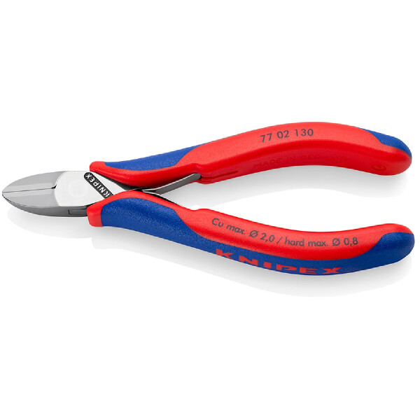 KNIPEX 77 02 130 Elektronik-Seitenschneider mit durchgestecktem Gelenk mit Mehrkomponenten-Hüllen 130 mm
