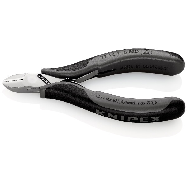 KNIPEX 77 12 115 ESD Elektronik-Seitenschneider ESD mit durchgestecktem Gelenk mit Mehrkomponenten-Hüllen 115 mm