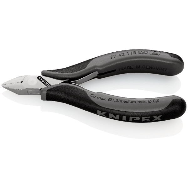 KNIPEX 77 42 115 ESD Elektronik-Seitenschneider ESD mit durchgestecktem Gelenk mit Mehrkomponenten-Hüllen 115 mm